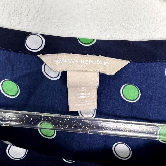 Banana Republic Factory Womens Small Tie Sash Tie Navy Polka Dot Blouse Career - Picture 4 of 6